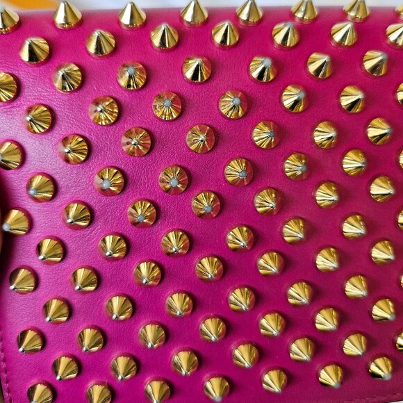 Louboutin Pink spiked leather wallet wristlet clutch - Picture 13 of 16